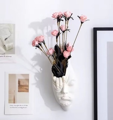 Abstrakte Figur menschliches Gesicht aus Resin | Künstlerische Wandskulptur | Vase Decor
