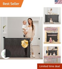 Extra Wide Retractable Safety Gate - 33" High, 55" Wide, Stylish Black Design