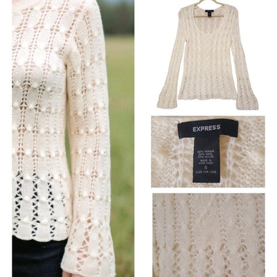 #ad #ad EXPRESS Vtg Y2K Mohair Wool Pullover Sweater Fuzzy Prairie Cable knit Scoop S $29.76