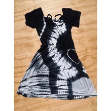 Urban X Tie Dye Cold Shoulder Mini Dress Black White Boho Rayon Small UDR224
