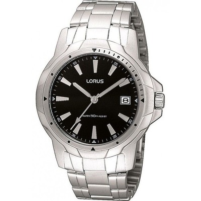 Lorus schwarzes Zifferblatt Edelstahlarmband Herrenuhr RS907BX9
