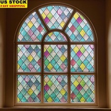 Privacy Window Film UV Protection Stained Glass Static Cling Rainbow Decor New
