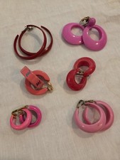 Vintage Lot Of 6 Pairs Hot Pink Clip-on/Pierced Hoop Earrings