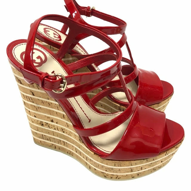 GUCCI enamel wedge sole sandals red Made in Italy Size 22.5cm Shoes RA6857 thumbnail 2