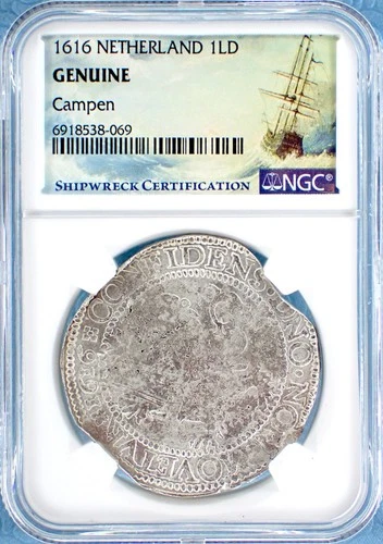 🔥 1616 Netherlands Ag (Silver) "Leeuwendaalder"  (Campen Shipwreck) NGC Genuine