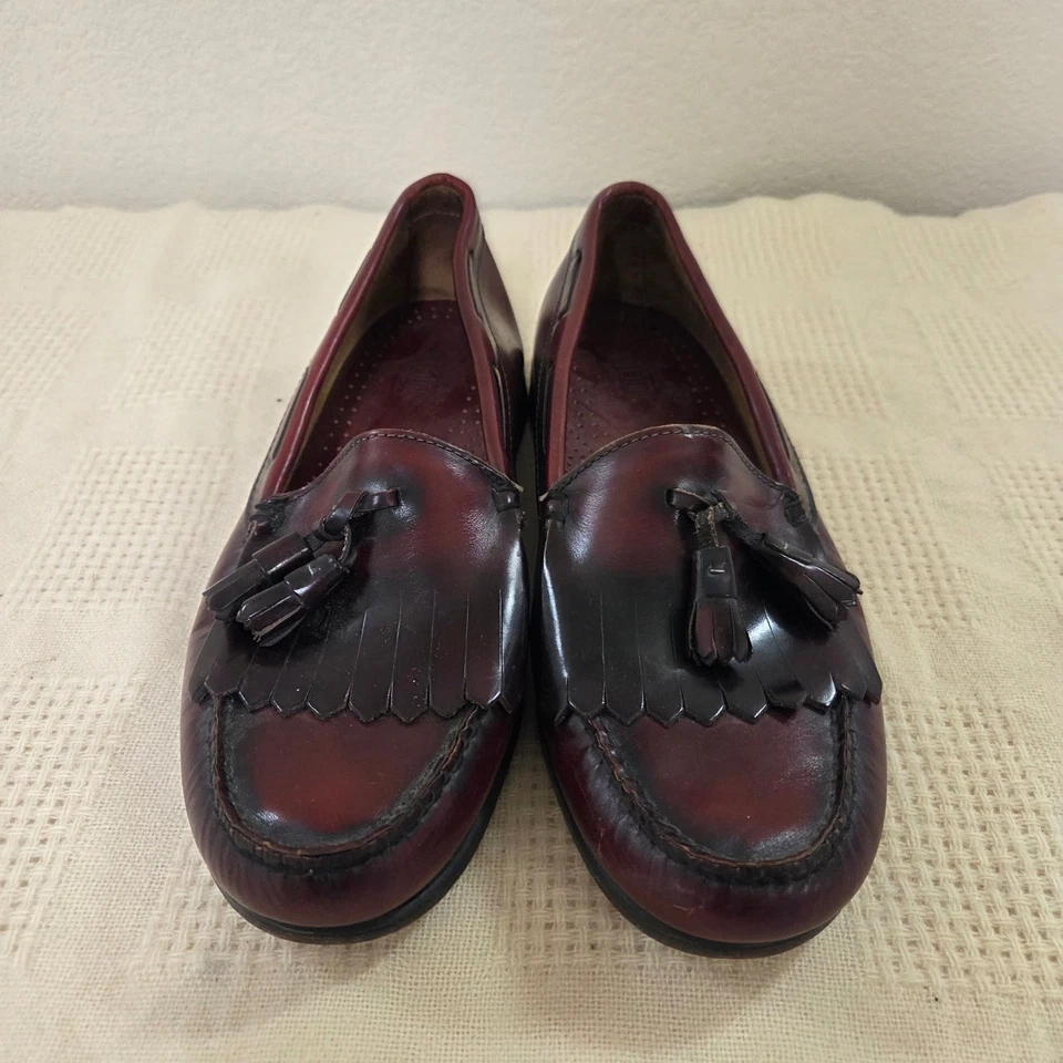 GH Bass Weejuns Burgundy Leather Tassel Loafers Womens Size 9 Made USA - Image 2 of 4