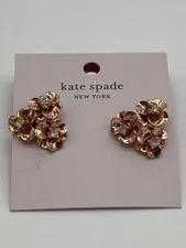 Kate Spade Rose Gold Floral Cluster Stud Earrings With Crystal Accents