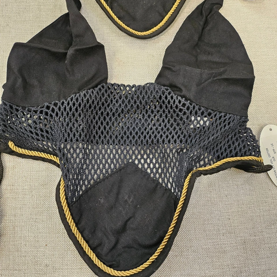 AMI-CELL Negro/Dorado Velo Mosca Algodón Oreja de Caballo Red Protección Nuevo Lote de 2 Foto 2 de 4