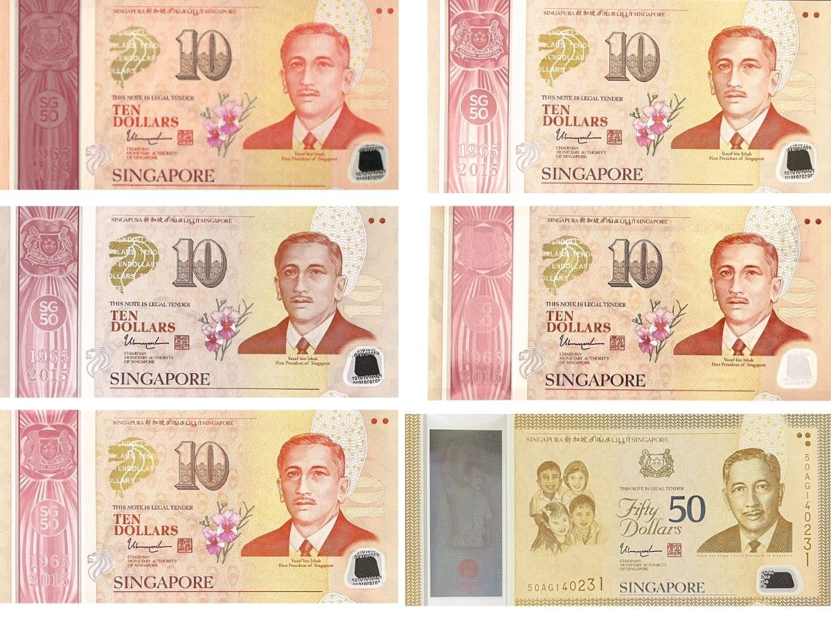 シンガポール 50ドル 2015年　ポリマー　記念紙幣 SINGAPORE 50 Dollars SG50 Prefix Blue Serial # 2015 Polymer