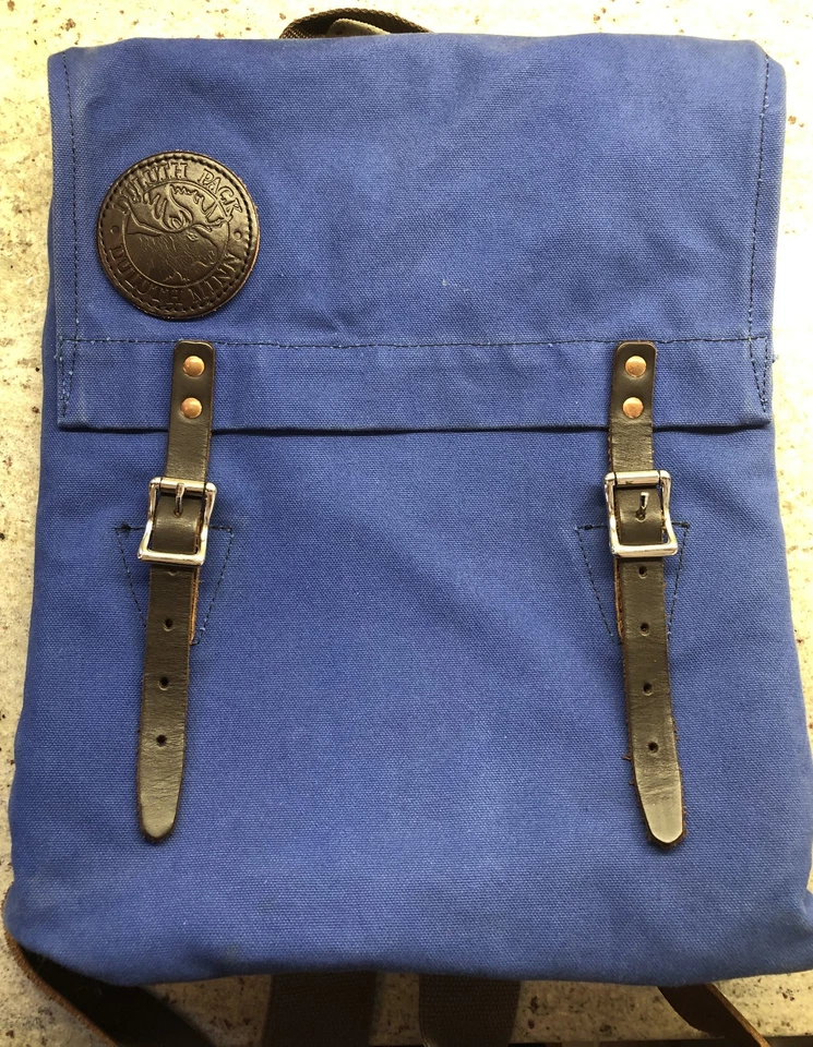 Mochila Duluth Pack Vintage Azul Lona y Cuero Hecha en EE. UU. Foto 2 de 4