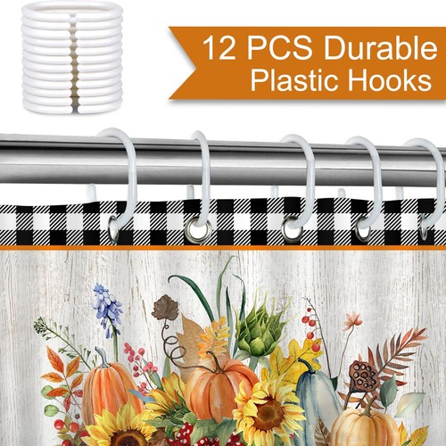 Mocsicka Fall Shower Curtain Autumn Pumpkin Leaves Harvest Bathroom Shower Cu... - Picture 5 of 6