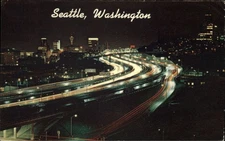 Seattle Washington Interstate 5 ~ night ~ time lapse ~ 1970s postcard