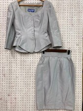 THIERRY MUGLER Heart Jacket Skirt Suit Set Silk Silver Size 9 Women's Vintage