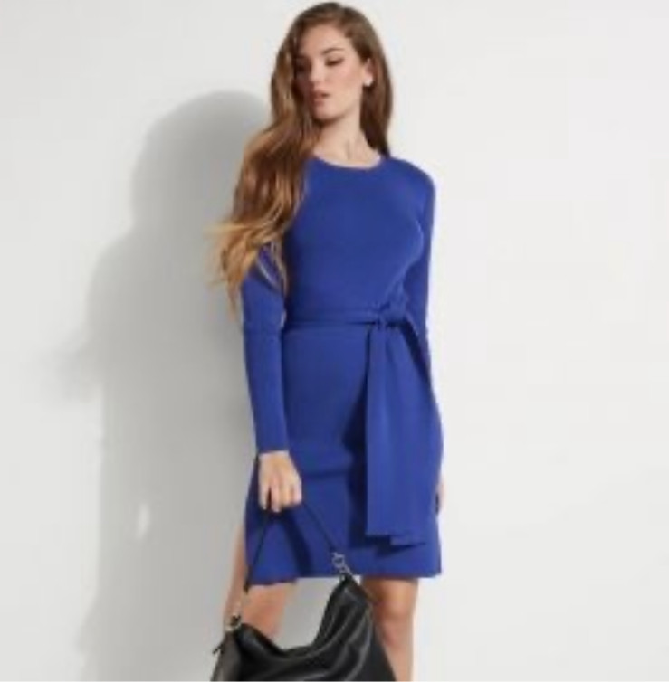 Guess Size S Cobalt Blue Long Sleeve Knit Bodycon Mini Dress