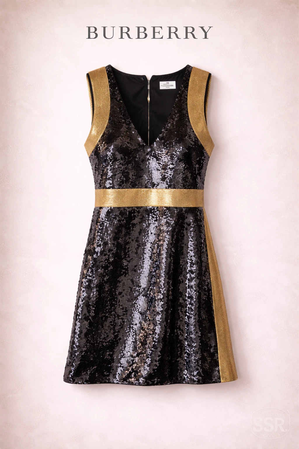 Burberry — Burberry Oana Tape-Trim Black Sequin Mini Dress Size 6 NWT Party Cocktail