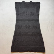 Conquest Wool Alpaca Knit Dress Sleeveless Gray Reindeer Snowflake Holiday