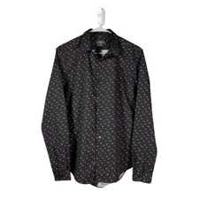 Zara Man Mens Medium Black Slim Fit Button Down Shirt Novelty Print Party