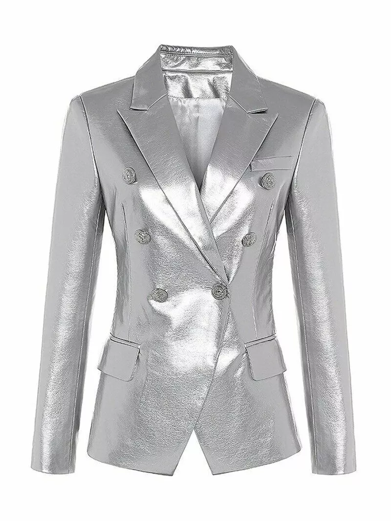Metallic silver blazer womens cheap