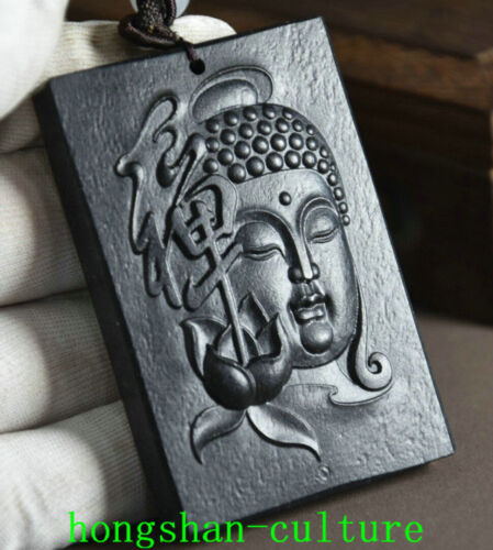 Unique China Meteorite Hand Carving Shakyamuni Buddha Head Amulet Pendant