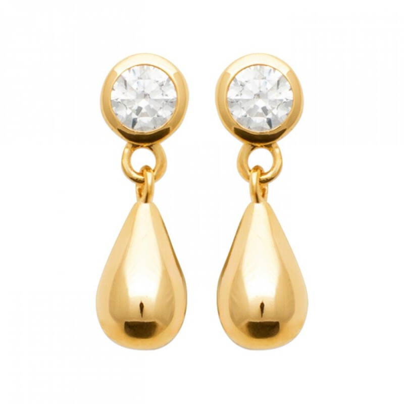 Boucles d'oreilles pendantes gouttes or 18 carats et zirconium hypoallergéniques pour peau sensible
