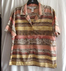 Vintage 2 Piece Pink/Multi-Color STRIPE Short Sleeve BLOUSE & SKIRT Sz 14/12 90s — photo 2