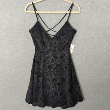Windsor Black Mini Dress Fit Flare Skater L Burnt Velvet Whimsy Goth Coquette