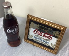 Vintage Unopened Coca Cola Bottle & Small Coca Cola Bar Mirror in a Gold Frame