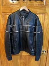 Hot Leathers Heavyweight Leather Men's Black Biker Collared Jacket Sz XL 46 US