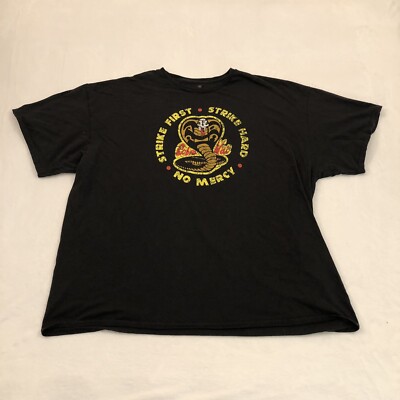 Cobra Kai Strike First Strike Hard No Mercy Black Graphic Logo Shirt Men s 3XL