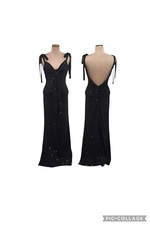 NWT IEENA For Mac Duggal Formal Maxi Dress Size 0 Black Sequin Bow Gown