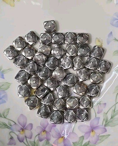 44 Total Metal Beads Loose Line Design 10mm Square Drilled
