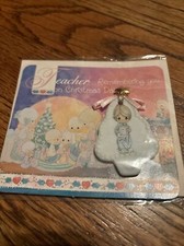 NOS NIP Precious Moments Teacher Mini Porcelain Christmas Ornament on Card NEW