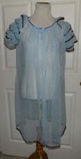 Vintage Powder Blue Black Sheer Nylon Robe International Night Life Medium B40