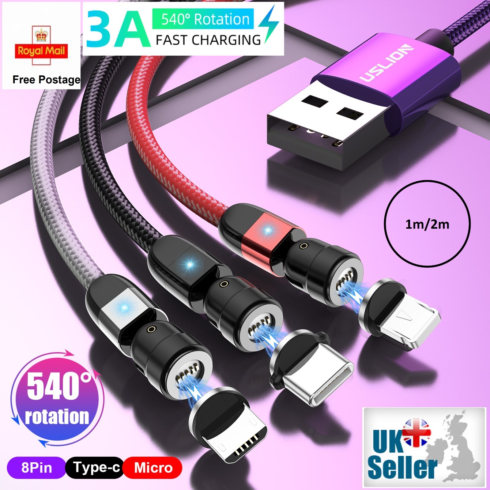 3 in 1 Fast Charging USB Cable Charger 3A Phone TypeC Micro