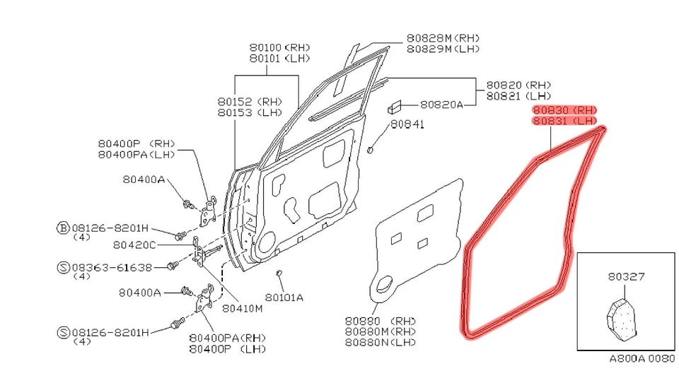 90-94 适用于日产 Sentra B13 Tsuru Sunny SE-R 门风向条橡胶密封套件 6 — 第 2/4 张图片