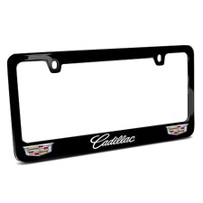 Cadillac Dual Crest Logo In Full-color Black Metal License Plate Frame Cadillac Dual Crest Logo In Full-color Black Metal License Plate Frame