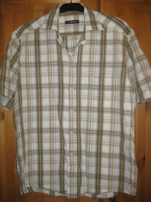 Casa Moda men's shirt size L 41/42 beige-white-multicolored check short sleeve sporty