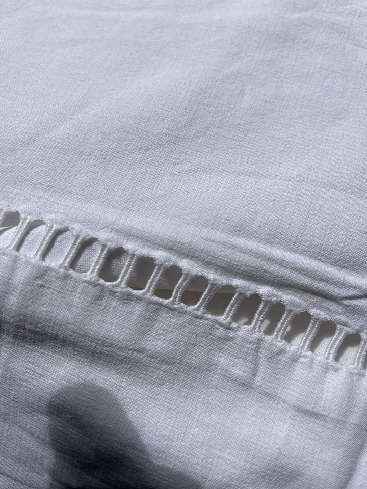 Large Vintage French Linen Top Sheet Monogram Initials French Bed Sheet