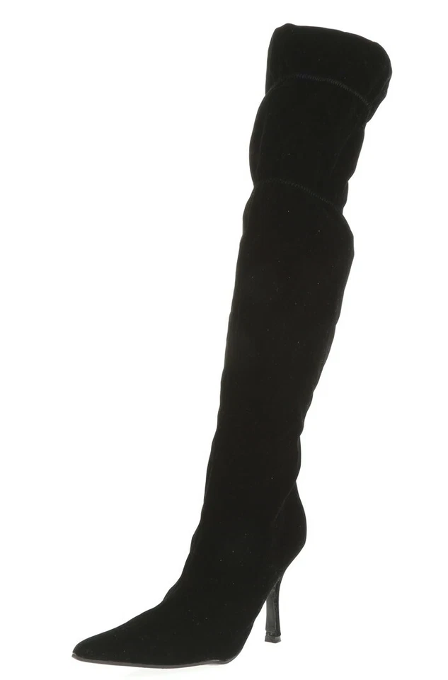 女式 WILD ROSE 黑色人造麂皮绒尖头过膝靴,尺寸。 6 $110 — 第 2/4 张图片