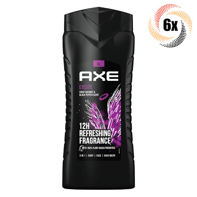 6x Bottles AXE Excite 3in1 Crisp Coconut & Black Pepper Hair & Body Wash | 400ml