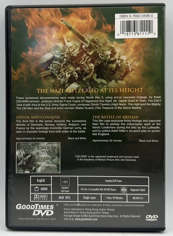 World War II Divide and Conquer/The Battle of Britain DVD  By Frank Capra 1998 Foto 2 de 3