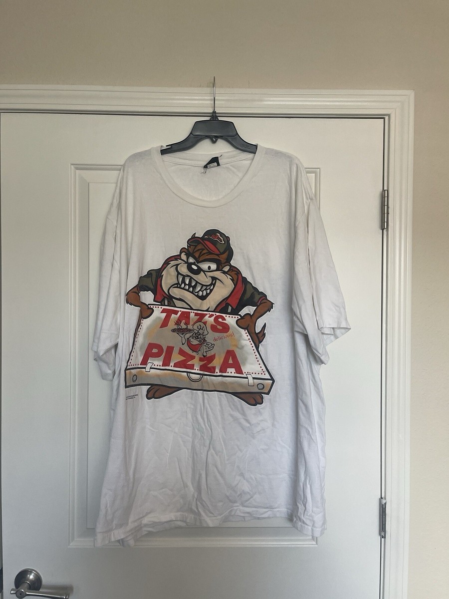 Vintage 1996 Warner Taz Pizza Double Sided Single Stitch T-Shirt