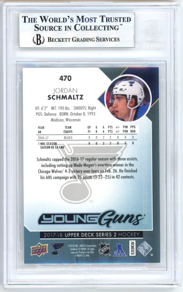 Jordan Schmaltz RC BGS 9+: 2017-18 Upper Deck YG Rookie Card - Image 2 of 3