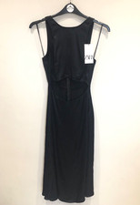 Zara Black Silky Long Midi Dress Cut Out Detail Tie Size XS New Bloggers Fave