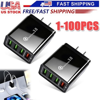 US 4 Port Fast Quick Charge QC 3.0 USB Hub Wall Home Charger Power Adapter Lot