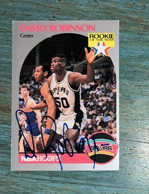 David Robinson On Card Auto Rookie 1990 Hoops San Antonio Spurs HOF