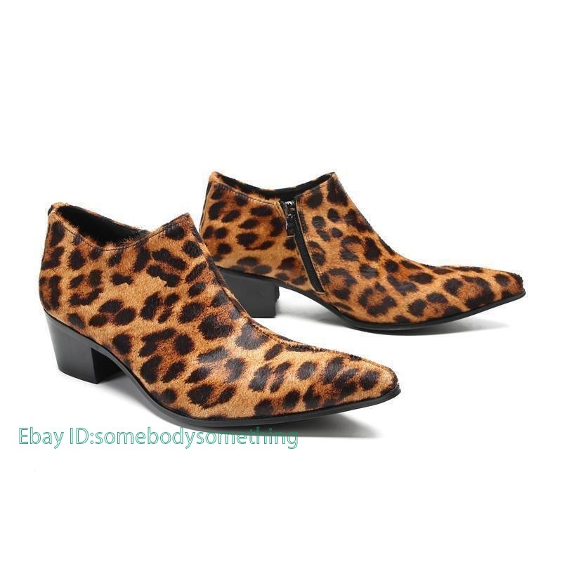 SAOLA Scarpe alte uomo stampa leopardata vestito cantante club tacco a blocco festa moda