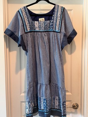 Vintage Lisa Maru Muumuu Dress Womens Large Hawaiian blue Check Aloha