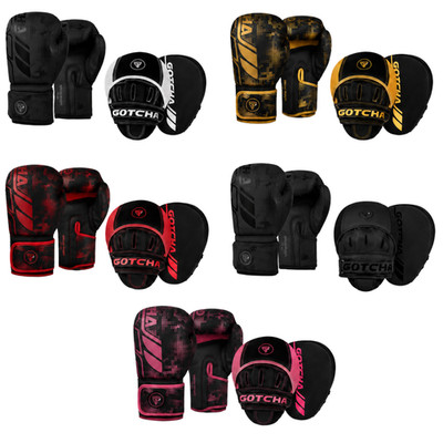Boxhandschuhe & Fokus Pads Set, Haken & Stöße Handschuhe Punch Gym Training MMA Kit UK