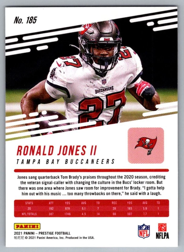 2021 Panini Prestige Ronald Jones II Tampa Bay Buccaneers #185 - Image 2 of 2
